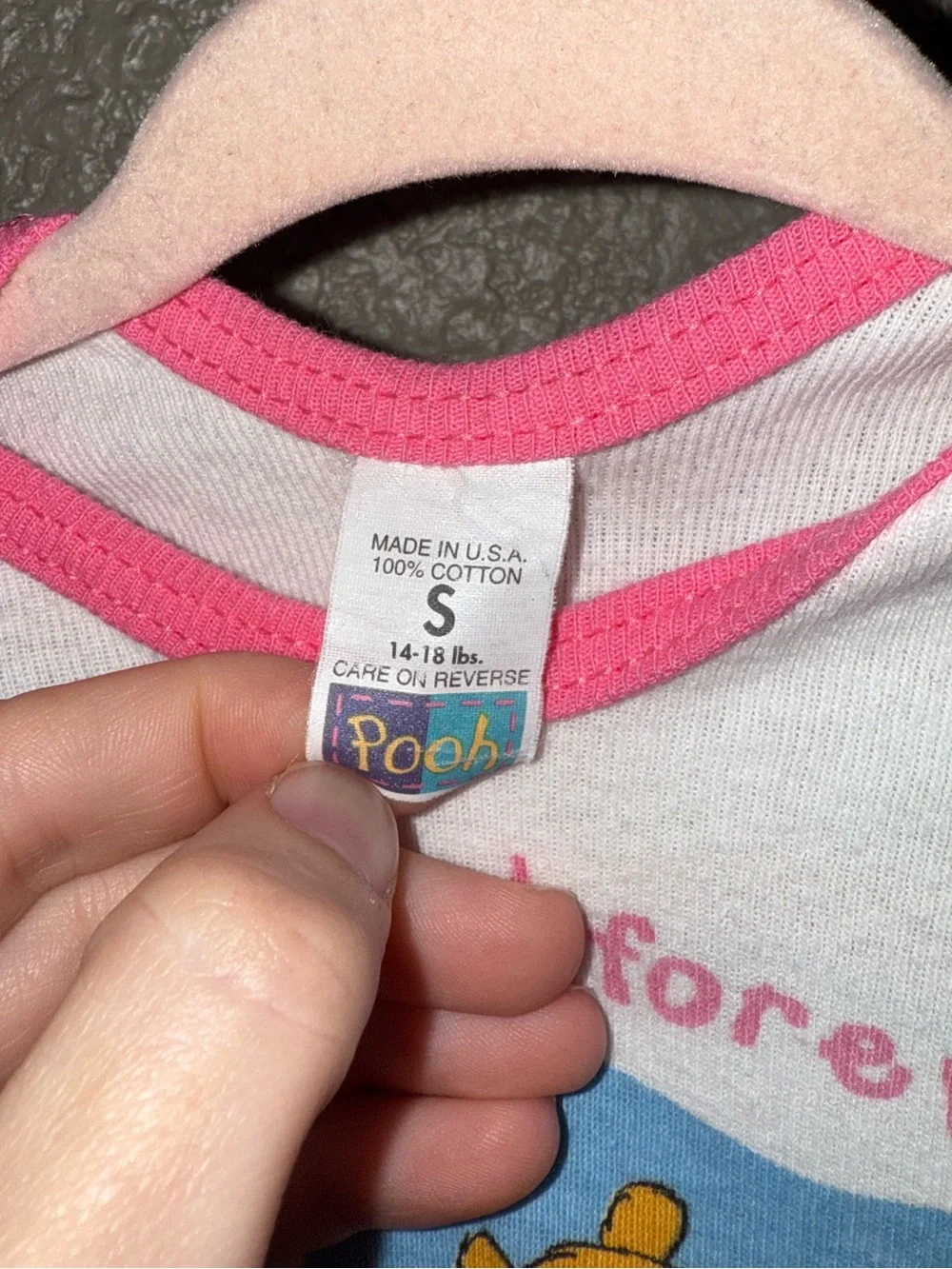 Vintage Pooh tag White and Pink Winnie the Pooh Graphic One-Piece Bodysuit